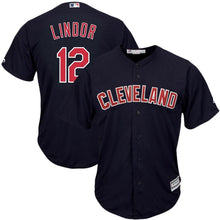 Load image into Gallery viewer, Francisco Lindor #12 Cleveland Indians Youth Navy Blue Official 2015 Cool Base Player Jersey