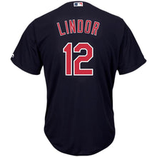 Load image into Gallery viewer, Francisco Lindor #12 Cleveland Indians Youth Navy Blue Official 2015 Cool Base Player Jersey