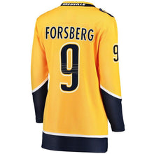 Load image into Gallery viewer, Filip Forsberg #9 Nashville Predators Women's Gold Breakaway Player Jersey