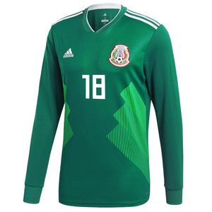 Andres Guardado #18 Mexico National Team Green 2018 Home Replica Long Sleeve Jersey