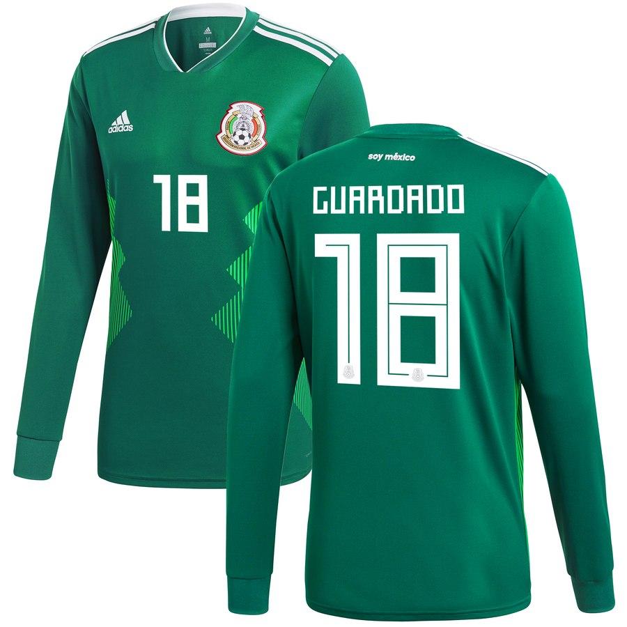 Andres Guardado #18 Mexico National Team Green 2018 Home Replica Long Sleeve Jersey