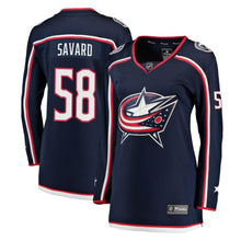 Load image into Gallery viewer, David Savard #58 Columbus Blue Jackets Women's Navy Breakaway Jersey