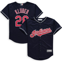 Load image into Gallery viewer, Corey Kluber #28 Cleveland Indians Youth Navy Alternate Cool Base Replica Player Jersey