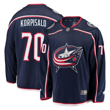 Load image into Gallery viewer, Joonas Korpisalo #70 Columbus Blue Jackets Navy Breakaway Jersey