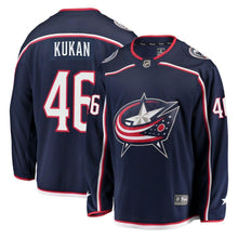 Load image into Gallery viewer, Dean Kukan #46 Columbus Blue Jackets Navy Breakaway Jersey