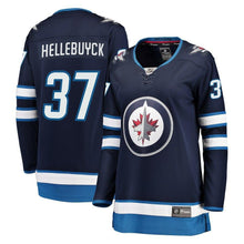 Load image into Gallery viewer, Connor Hellebuyck #37 Winnipeg Jets Women's Navy Breakaway Jersey
