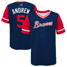 Load image into Gallery viewer, Freddie Freeman "Andrew" #5 Atlanta Braves Youth Navy/Red 2018 Players' Weekend Jersey