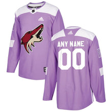 Load image into Gallery viewer, Arizona Coyotes Purple 2018 Hockey Fights Cancer Custom Practice Jersey