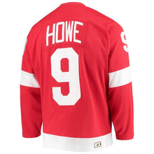 Load image into Gallery viewer, Gordie Howe #9 Detroit Red Wings Red Replica Heroes of Hockey Throwback Jersey