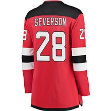 Load image into Gallery viewer, Damon Severson #28 New Jersey Devils Women's Red Breakaway Jersey