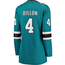 Load image into Gallery viewer, Brenden Dillon #4 San Jose Sharks Women's Teal Breakaway Jersey