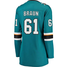 Load image into Gallery viewer, Justin Braun #61 San Jose Sharks Women's Teal Breakaway Jersey
