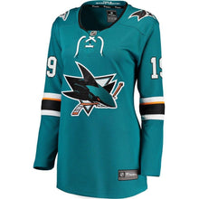 Load image into Gallery viewer, Joe Thornton #19 San Jose Sharks Women's Teal Breakaway Jersey