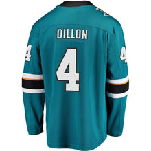 Load image into Gallery viewer, Brenden Dillon #4 San Jose Sharks Youth Teal Breakaway Player Jersey