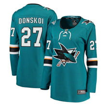 Load image into Gallery viewer, Joonas Donskoi #27 San Jose Sharks Women's Teal Breakaway Jersey
