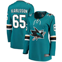 Load image into Gallery viewer, Erik Karlsson #65 San Jose Sharks Women's Teal Breakaway Player Jersey