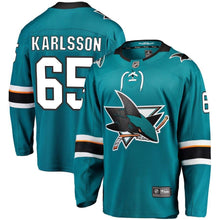 Load image into Gallery viewer, Erik Karlsson #65 San Jose Sharks Youth Teal Breakaway Player Jersey