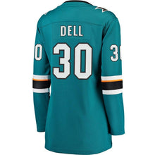 Load image into Gallery viewer, Aaron Dell #30 San Jose Sharks Women&#39;s Teal Breakaway Jersey