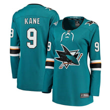 Load image into Gallery viewer, Evander Kane #9 San Jose Sharks Women's Teal Breakaway Jersey