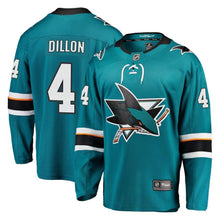 Load image into Gallery viewer, Brenden Dillon #4 San Jose Sharks Youth Teal Breakaway Player Jersey