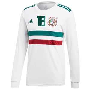 Andres Guardado #18 Mexico National Team White/Green 2018 Away Replica Long Sleeve Player Jerse