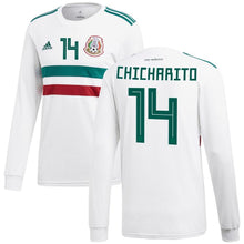 Load image into Gallery viewer, Chicharito Mexico #14 National Team White/Green 2018 Away Replica Long Sleeve Player Jersey