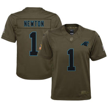 Load image into Gallery viewer, Cam Newton #1 Carolina Panthers Youth Olive Salute to Service Game Jersey
