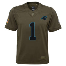 Load image into Gallery viewer, Cam Newton #1 Carolina Panthers Youth Olive Salute to Service Game Jersey