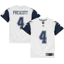 Load image into Gallery viewer, Dak Prescott #4 Dallas Cowboys Youth White Color Rush Game Jersey