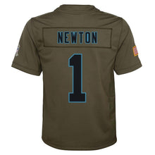 Load image into Gallery viewer, Cam Newton #1 Carolina Panthers Youth Olive Salute to Service Game Jersey