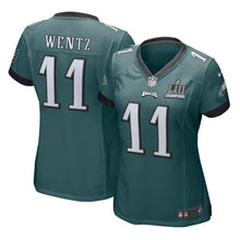 Load image into Gallery viewer, Carson Wentz #11 Philadelphia Eagles Women's Midnight Green Super Bowl LII Champions Patch Game Jersey