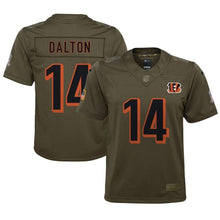 Load image into Gallery viewer, Andy Dalton #14 Cincinnati Bengals Youth Olive Salute to Service Game Jersey