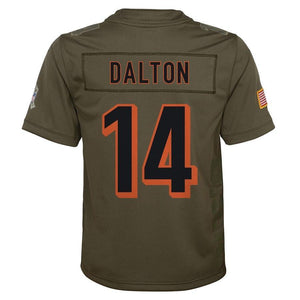 Andy Dalton #14 Cincinnati Bengals Youth Olive Salute to Service Game Jersey