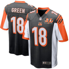 Load image into Gallery viewer, A.J. Green #18 Cincinnati Bengals Youth Black 50th Anniversary Patch Game Jersey