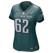 Load image into Gallery viewer, Jason Kelce #62 Philadelphia Eagles Women's Midnight Green Super Bowl LII Champions Patch Game Jersey
