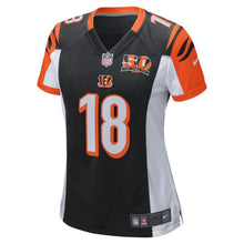 Load image into Gallery viewer, A.J. Green #18 Cincinnati Bengals Women&#39;s Black 50th Anniversary Patch Game Jersey