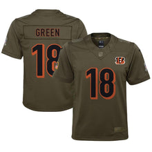 Load image into Gallery viewer, A.J. Green #18 Cincinnati Bengals Youth Olive Salute to Service Game Jersey