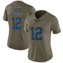 Load image into Gallery viewer, Andrew Luck #12 Indianapolis Colts Women&#39;s Olive Salute to Service Limited