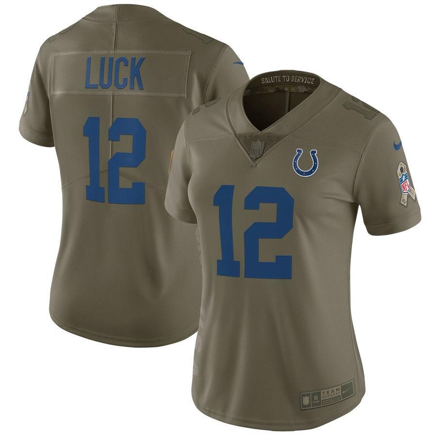 Andrew Luck #12 Indianapolis Colts Women's Olive Salute to Service Limited