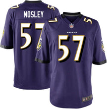 Load image into Gallery viewer, C.J. Mosley #57 Baltimore Ravens Youth White/Black/Purple Game Jersey