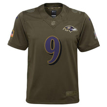 Load image into Gallery viewer, Justin Tucker #9 Baltimore Ravens Youth Olive Salute to Service Game Jersey