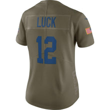 Load image into Gallery viewer, Andrew Luck #12 Indianapolis Colts Women&#39;s Olive Salute to Service Limited