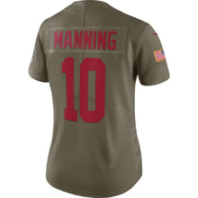 Load image into Gallery viewer, Eli Manning #10 New York Giants Women's Olive Salute to Service Limited Jersey