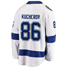 Load image into Gallery viewer, Fanatics Branded Nikita Kucherov Tampa Bay Lightning White Away Premier Breakaway Player Jersey