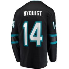 Load image into Gallery viewer, Fanatics Branded Gustav Nyquist San Jose Sharks Black Alternate Breakaway Player Jersey