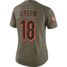 Load image into Gallery viewer, A.J. Green #18 Cincinnati Bengals Women&#39;s Olive Salute to Service Limited Jersey