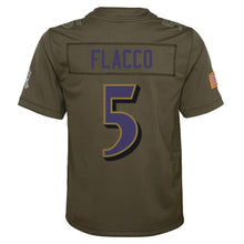 Load image into Gallery viewer, Joe Flacco #5 Baltimore Ravens Youth Olive Salute to Service Game Jersey