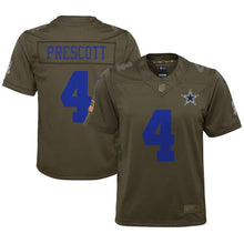 Load image into Gallery viewer, Dak Prescott #4 Dallas Cowboys Youth Olive Salute to Service Game Jersey