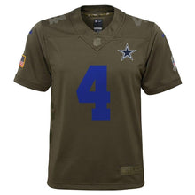 Load image into Gallery viewer, Dak Prescott #4 Dallas Cowboys Youth Olive Salute to Service Game Jersey