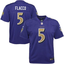 Load image into Gallery viewer, Joe Flacco #5 Baltimore Ravens Youth Purple Color Rush Game Jersey